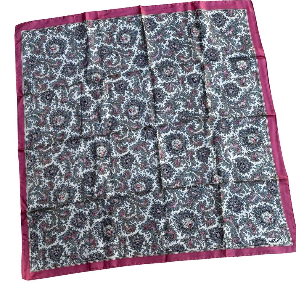 LIBERTY all silk square scarf made in Italy pink & cream paisley hand rolled hem